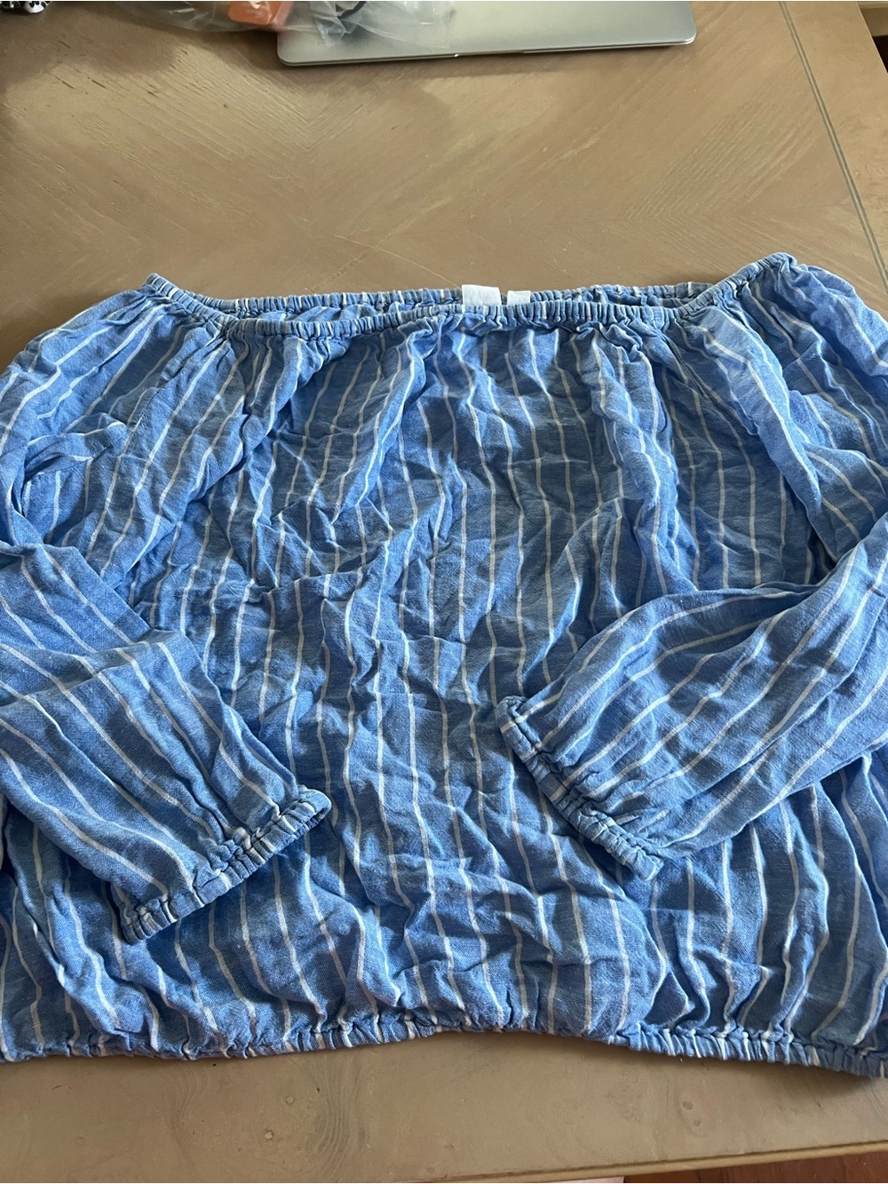 GAP Blue and White Striped Off-Shoulder Blouse